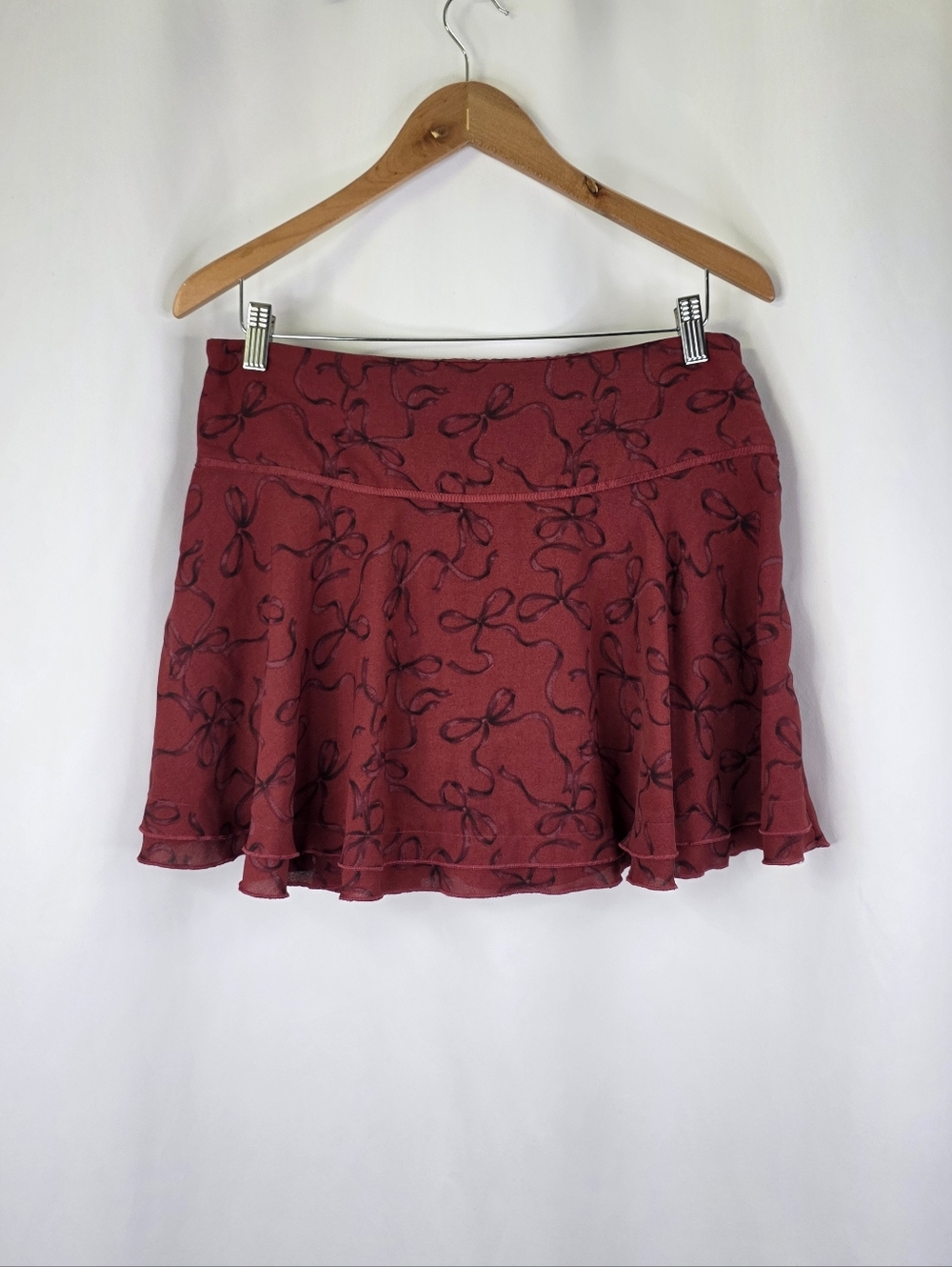 Aeropostale MEDMini Skirt Skort Burgundy Bow Print Coquette Dark Moody Preppy - Picture 11 of 16